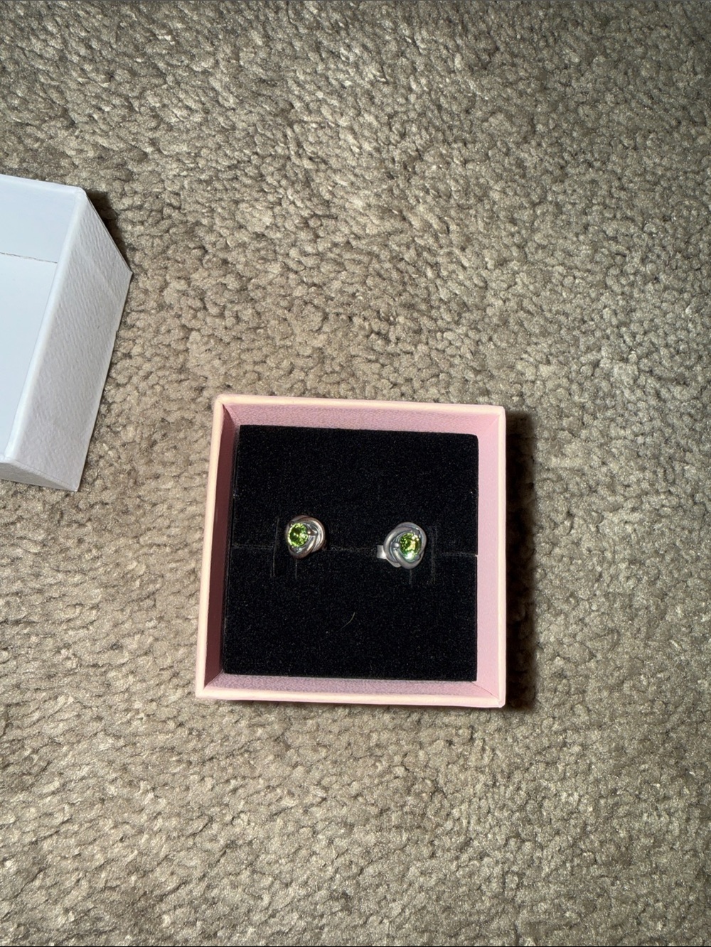 Pandora Silver Stud Earrings with Green Stones